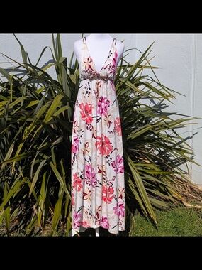 Bisou Bisou Intimates Vintage Y2K Floral Maxi Dress Cheetah Trim Small Boho